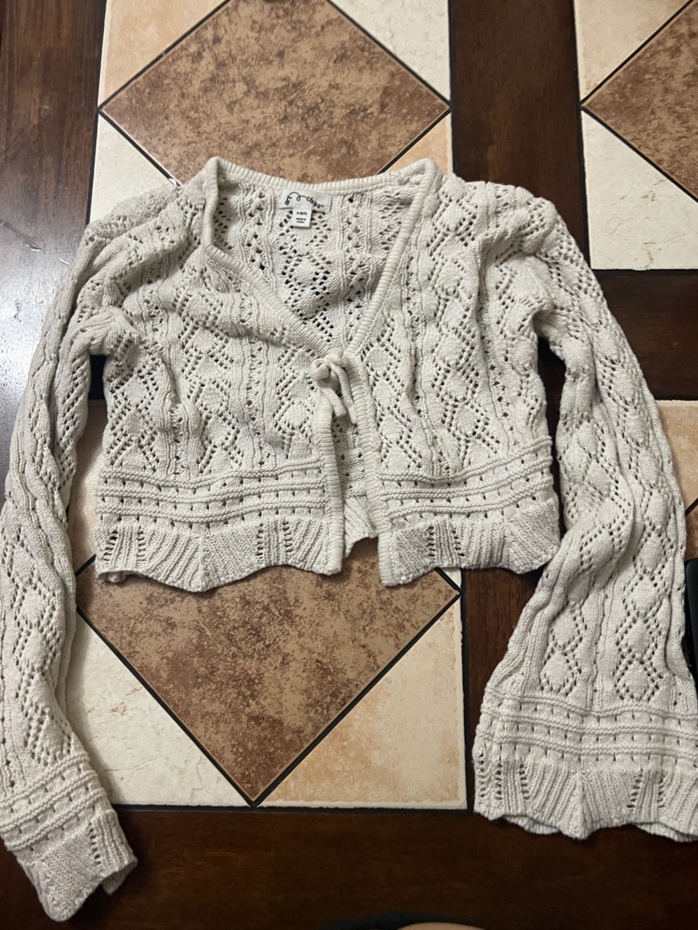 art class Cream Open-Knit Tie-Front Cropped Cardigan